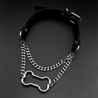 Gothic Bone Carabiner PU Leather Choker Double Silver Color Curb Chain Adjustable Rivet Neck Collar Punk Egirl Street