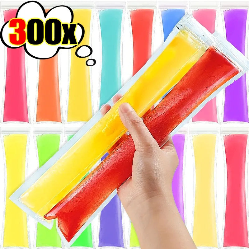 300/50Pcs Disposable Transparent Popsicle Bags Ice Cream Juice Yogurt Chocolate Ice Bags DIY Kitchen Accessories Cool