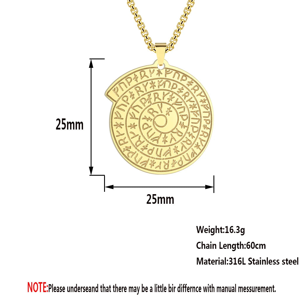 Viking Calendar Rune Medallion Pendant Necklace — Stainless Steel