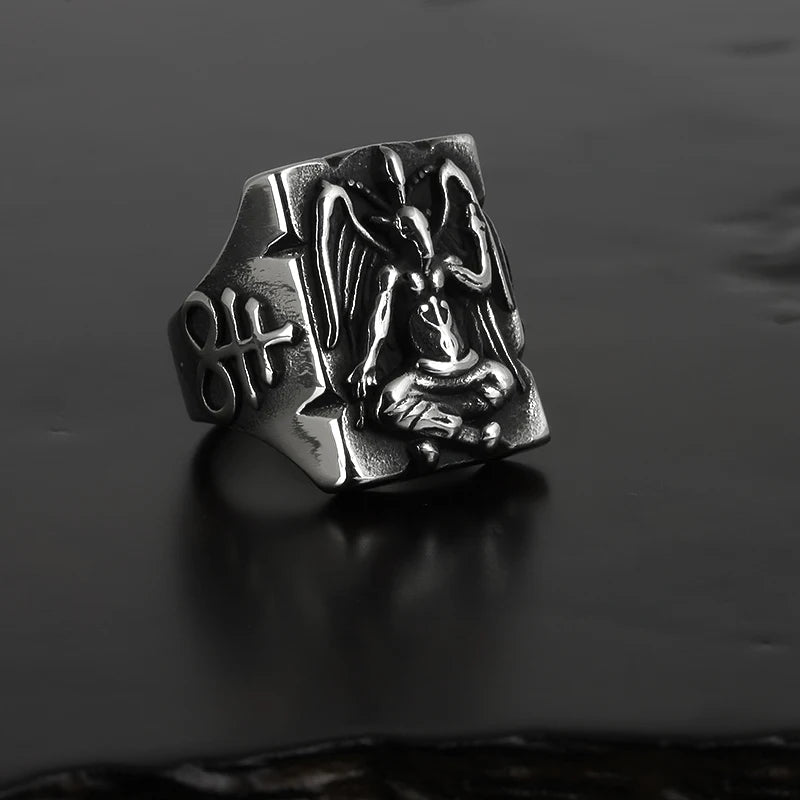 Gothic Baphomet Pentagram Sigil Ring — Stainless Steel