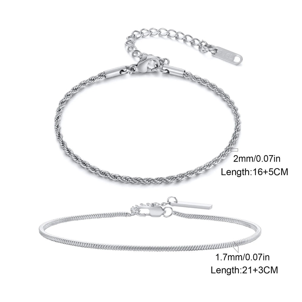 Rope Chain Bracelet Set — Stainless Steel