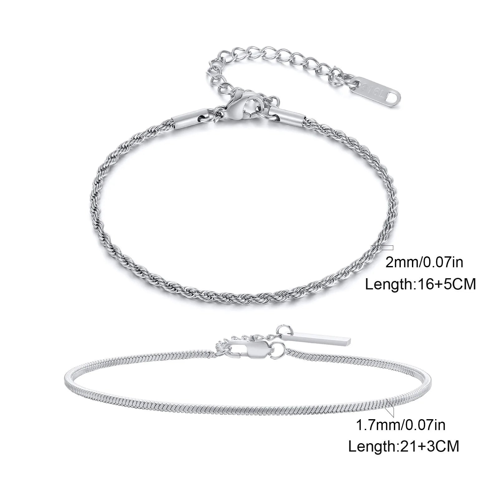 Rope Chain Bracelet Set — Stainless Steel