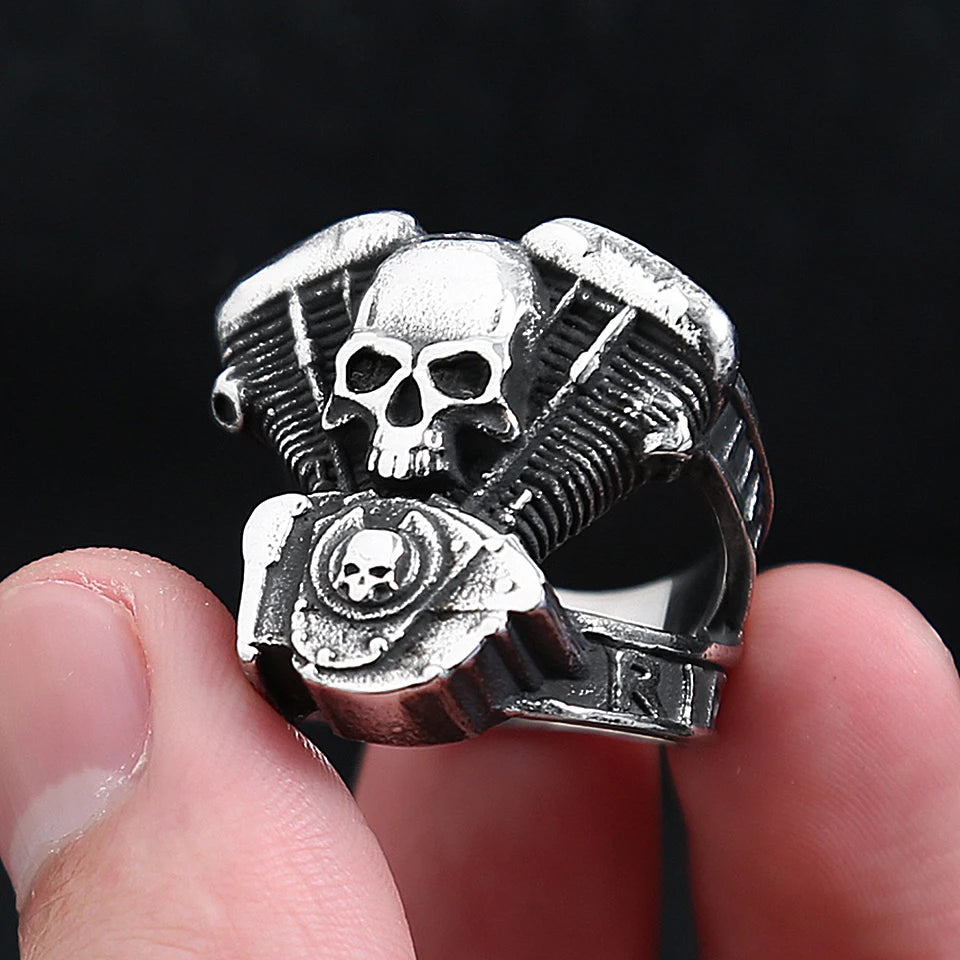 Skull Motorcycle Steel Ring Vintage Steampunk