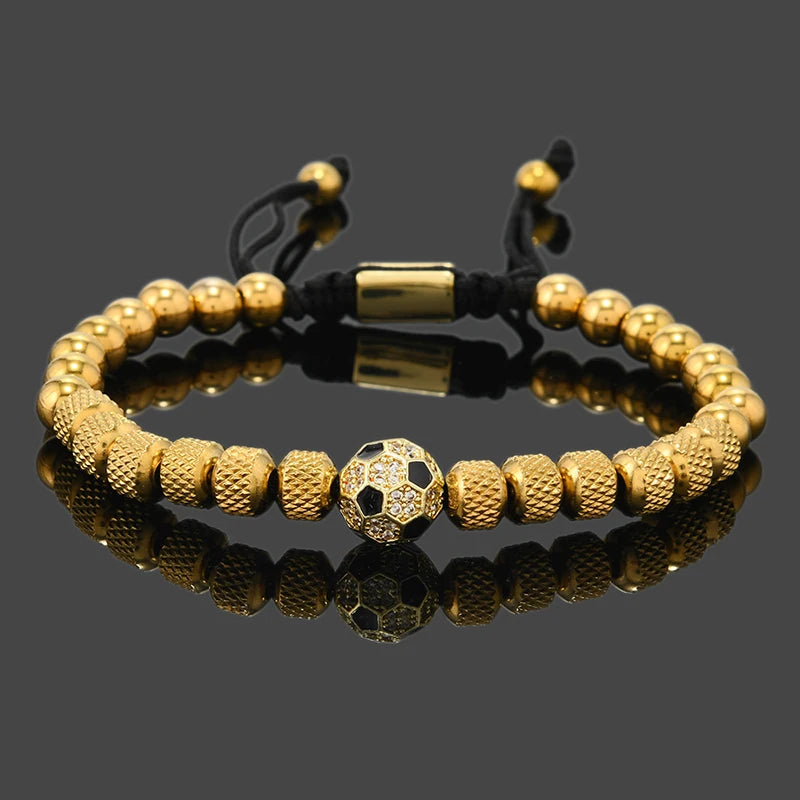 Football Bead Bracelet for Men — Braided, Stainless Steel