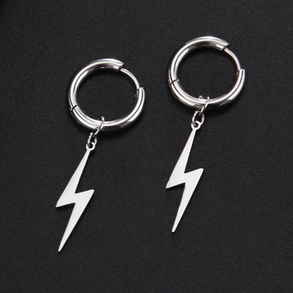 Lightning Hoop Earrings for Men & Women — Stainless Steel