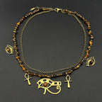 Boho Irregular Tiger Eye Stone Ankh Cross Eye of Horus Evil Eye Stainless Steel Double-layer Choker Necklace Gold Color
