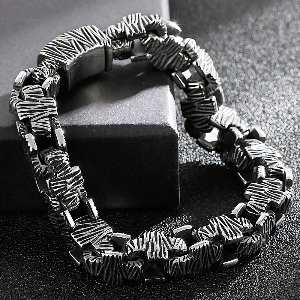 Vintage 10MM Width Men's Cross Bracelet Stainless Steel Punk Link Chain Gothic Streetwear Punk Jewelry Accessory for