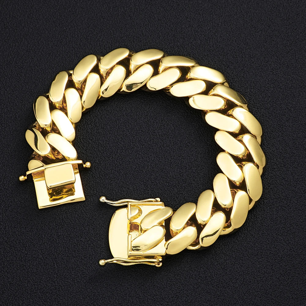 Miami Cuban Link Bracelet for Men Double Safety Clasp Thick Chunky Curb Chain Hip Hop Jewelry Gift