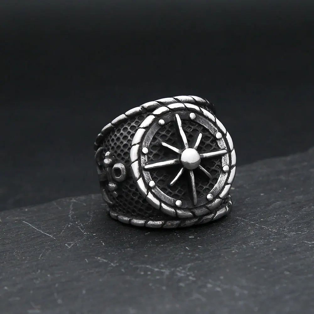Viking Odin Compass Ring — Stainless Steel