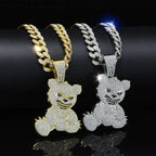 Men Women Iced Out Brown Bear Pendant Necklace With 13mm Miami Cuban Link Chain Men's Necklaces Choker Collar Hip Hop