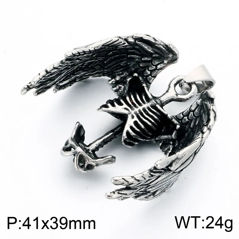 KALEN Vintage Gothic Fallen Angel Pendant Necklace For Men Stainless Steel Death Grim Reaper Wing Totem Charm Fashion Jewelry