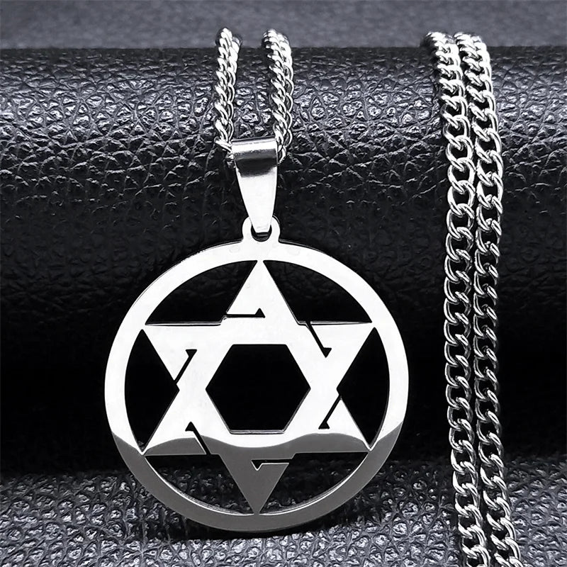 Hip Hop Star Of David Shield Hexagram Pendant Necklace for Men Fashion Stainless Steel Gold Color Chain Star Shape Jewelry Gift