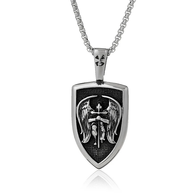 Trendy Charms Archangel Pendant for Men Women 316L Stainless Steel St Michael Necklace for Men Catholic Amulet Jewelry Gift