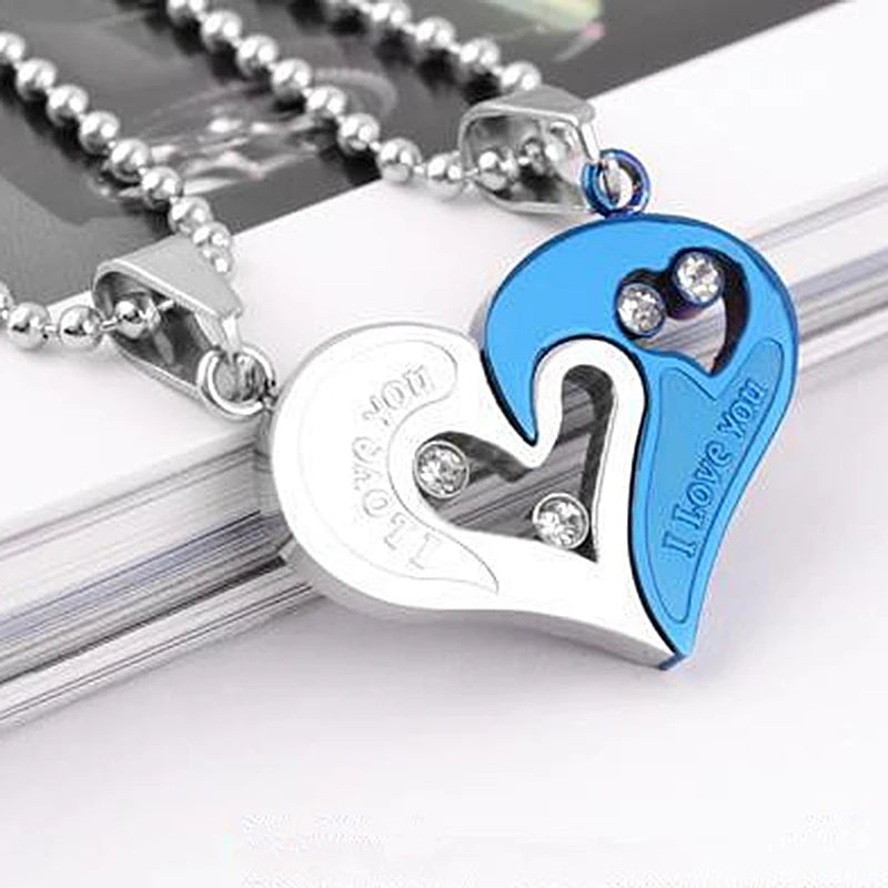 Iced Out Heart Pendant Necklace Stainless Steel