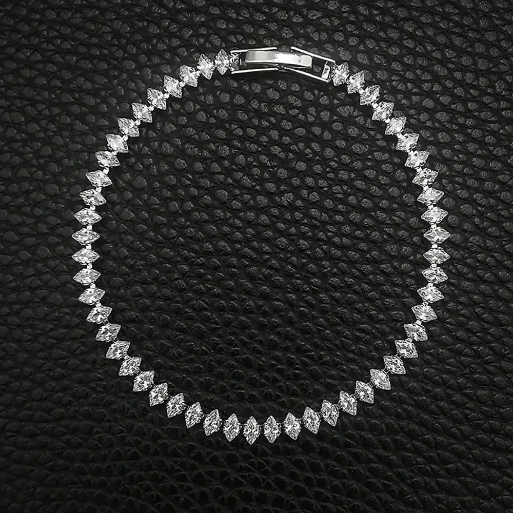Stainless Steel Marquise Oval Square Cut Luxury Silver Color on Hand Tennis Bracelet Bangle for Women Party Gift Jewelry
