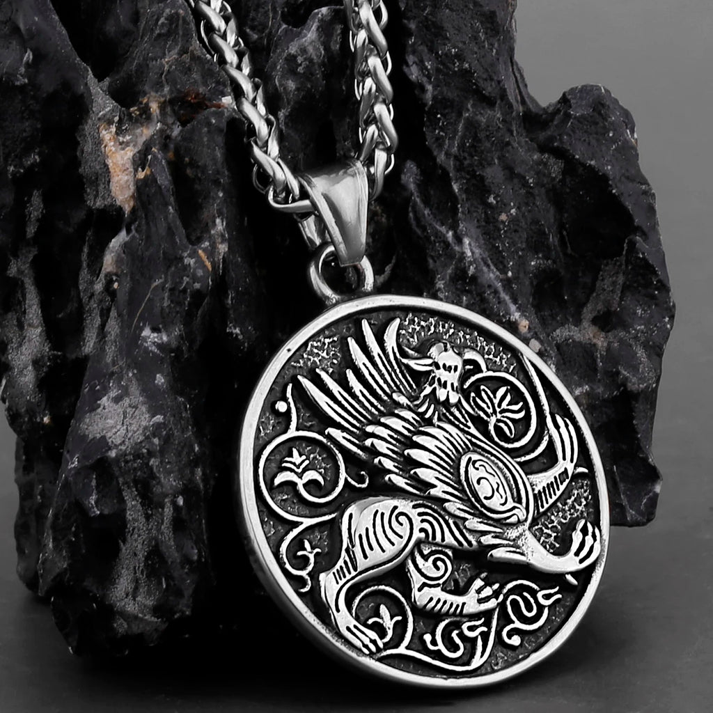 Stainless Steel Sweater Chain Greek Mythology Griffin Amulet Pendant Men's Necklace Retro Totem Necklace Jewelry Wholesale