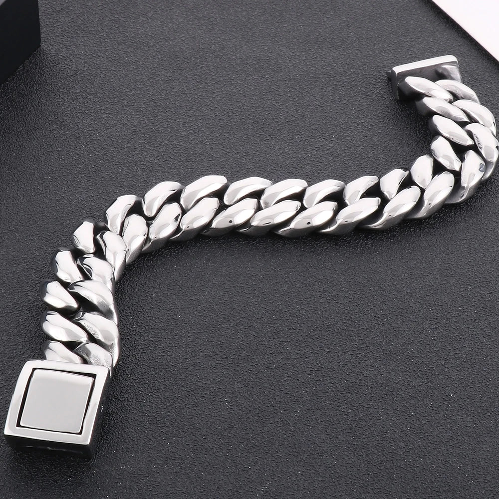 Men's Bracelets 19MM 316L Stainless Steel Cuban Links Chains Man Bracelet for Men Classic On Hand Jewelry Male Accessory