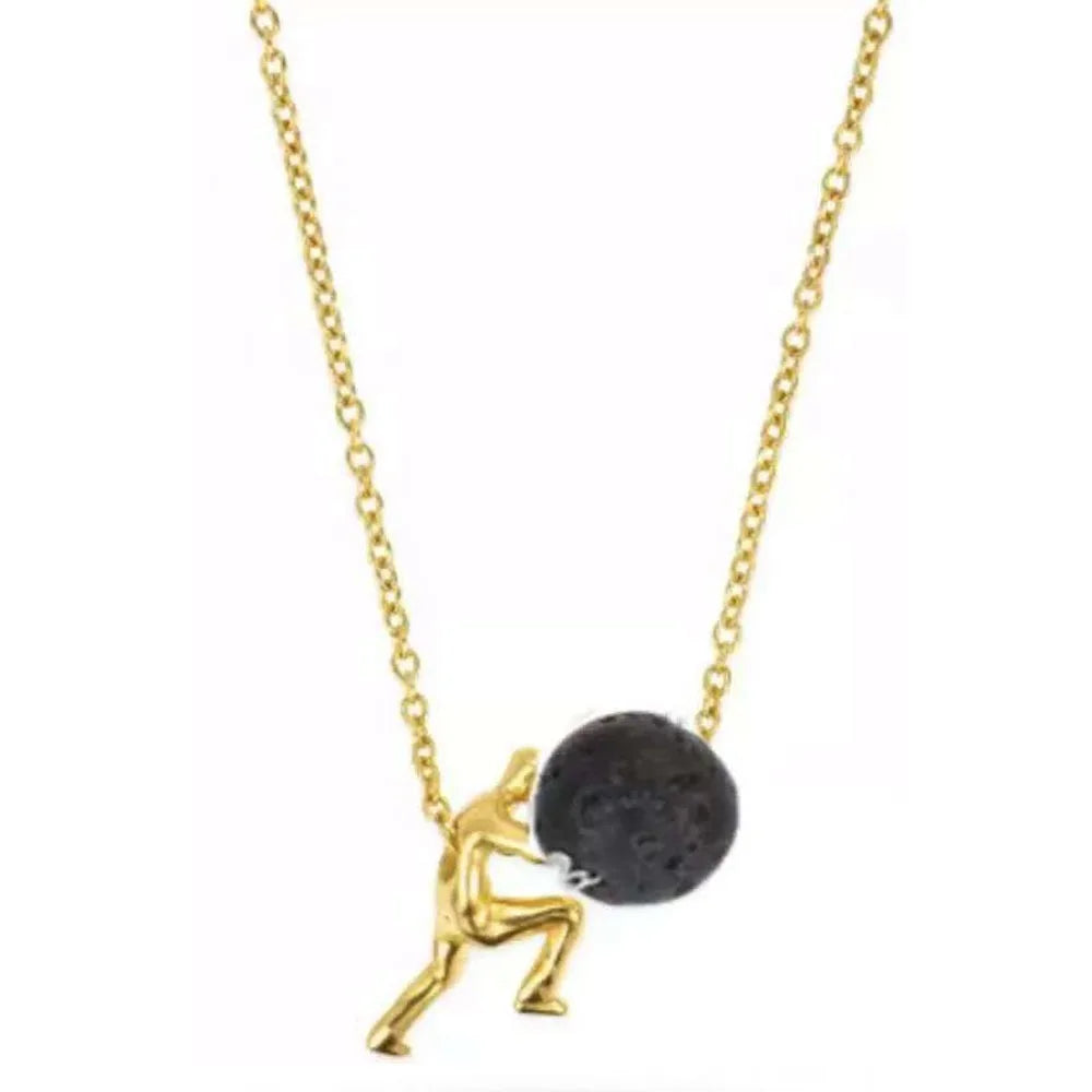 New Man Pushing Stone Sisyphus Necklace Personality Perseverance Symbol Pendant Necklace Silver Color Simple Jewelry