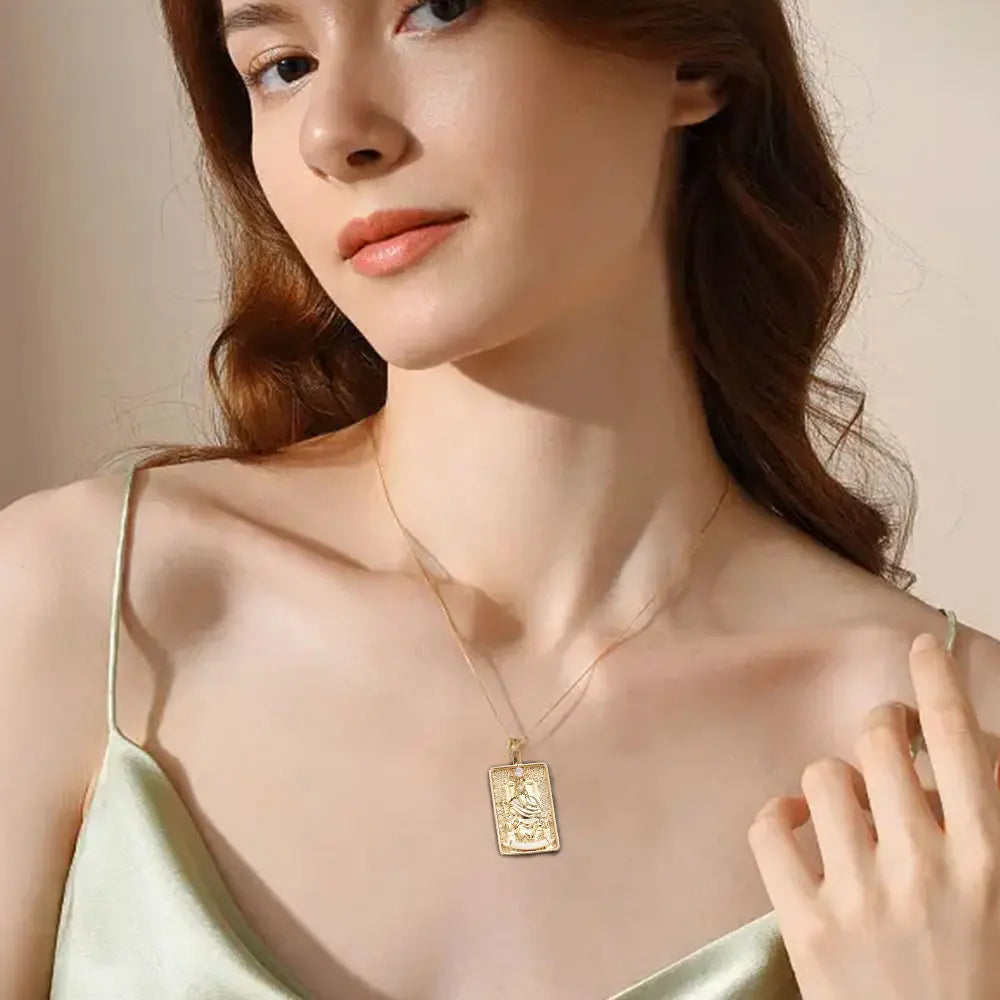Double Sided Original Tarot Cards Necklace Tarot Moon Cigano Divination Zircon Necklace Wheel of Fortune Star Death