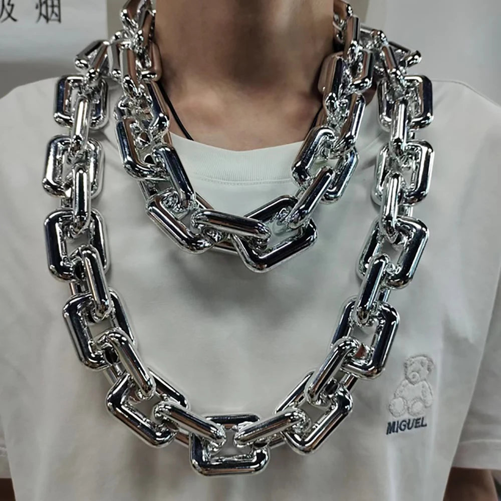 New Punk Big Acrylic Rectangle Chain Hip Hop Exaggeration Necklace Plastic Men Women Festival Carnival Performance