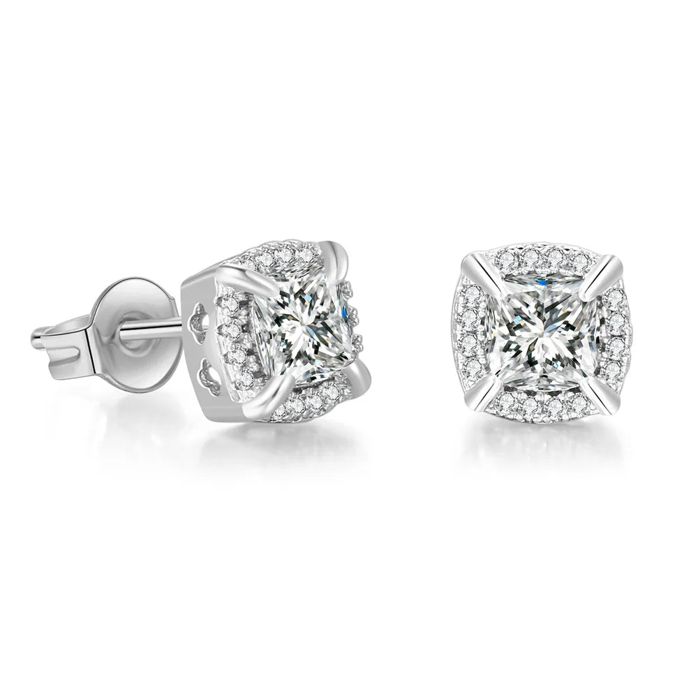 Crystal Cube Stud Earrings — Stainless