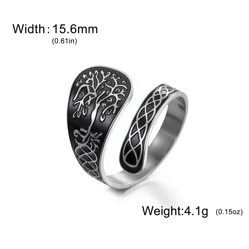 Pentagram Star Vine Priestess Knot Open Ring — Stainless Steel