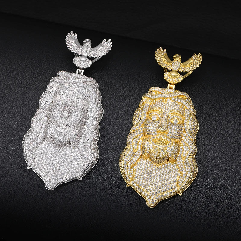 Iced Out Eagle Jesus Piece Pendant Necklace — Copper Alloy