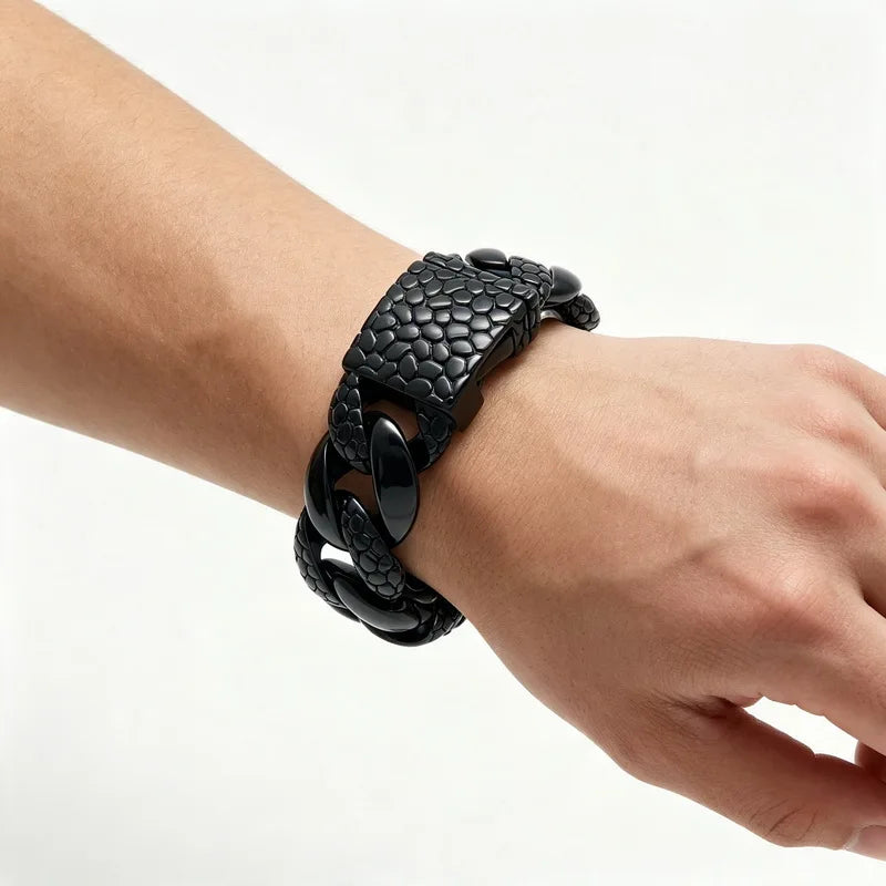 Snake Scale Cuban Link Bracelet 25mm — Heavy, Stainless Steel