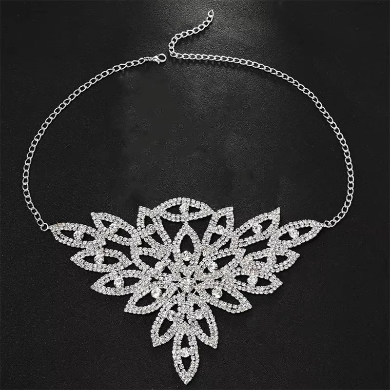 FTCY Personalized Fashion Leaf Rhinestone Necklace For Women Luxury Shining Crystal Floral Necklace Wedding Jewelry