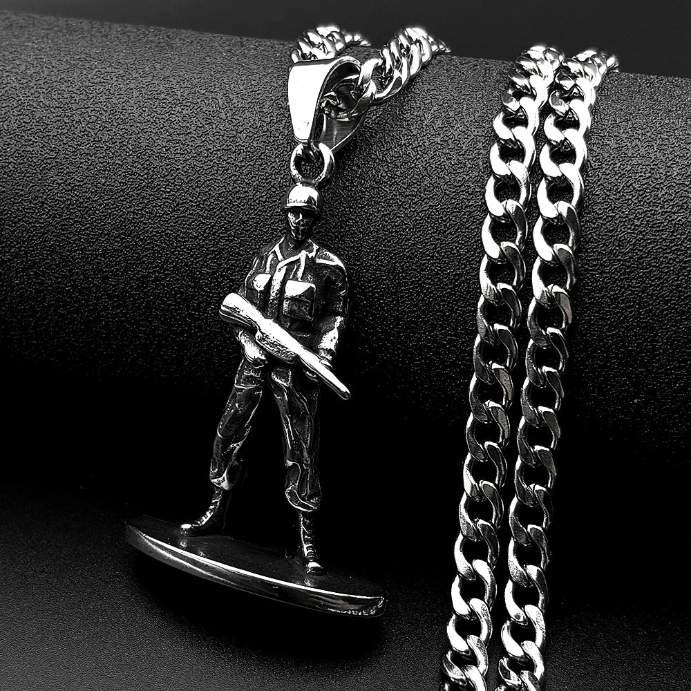 Army Soldier Rifle Pendant Necklace — Stainless Steel