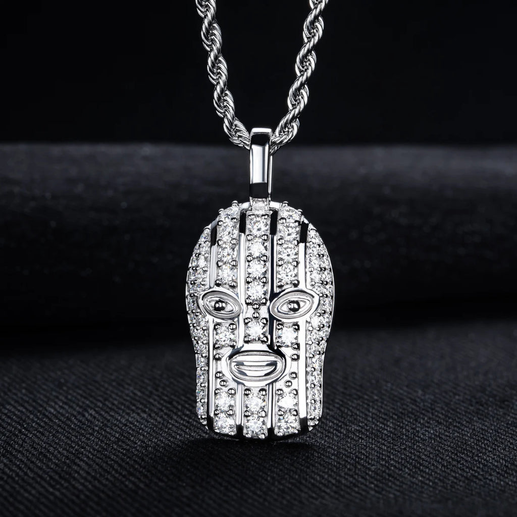 Iced Out Masked Head Pendant — 925 Silver