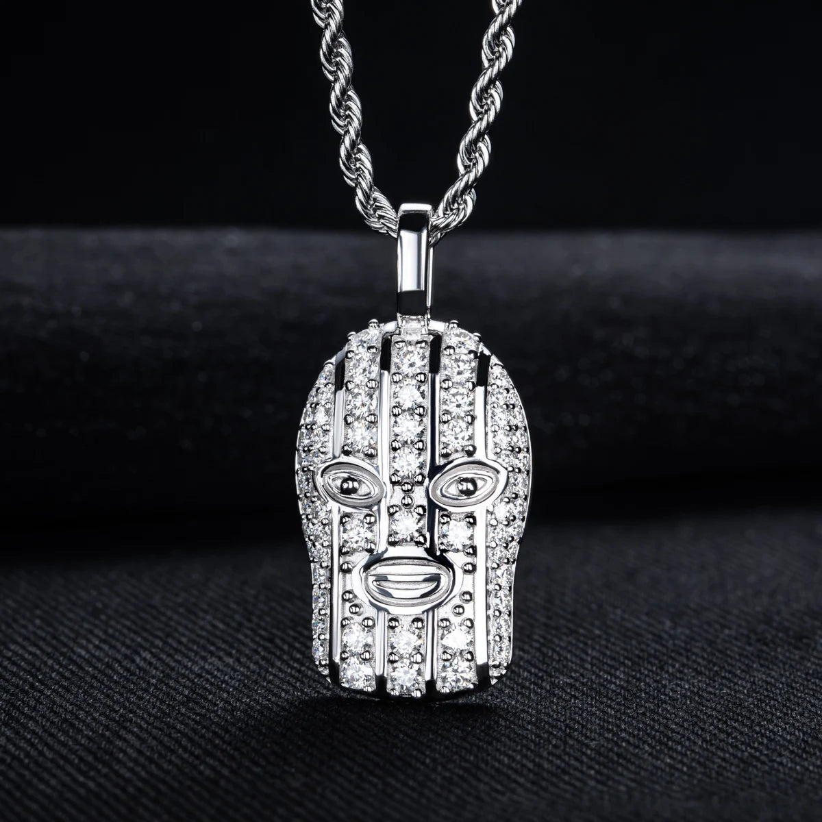 Iced Out Masked Head Pendant — 925 Silver