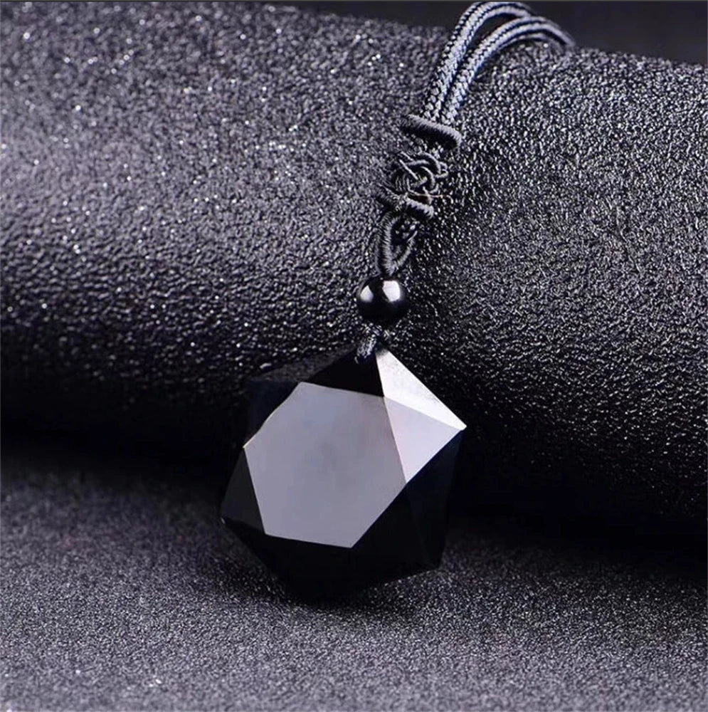 New Fashion Black Obsidian Pendant Necklace Obsidian Star Pendant Lucky Love Crystal Jewelry With Free Rope Drop