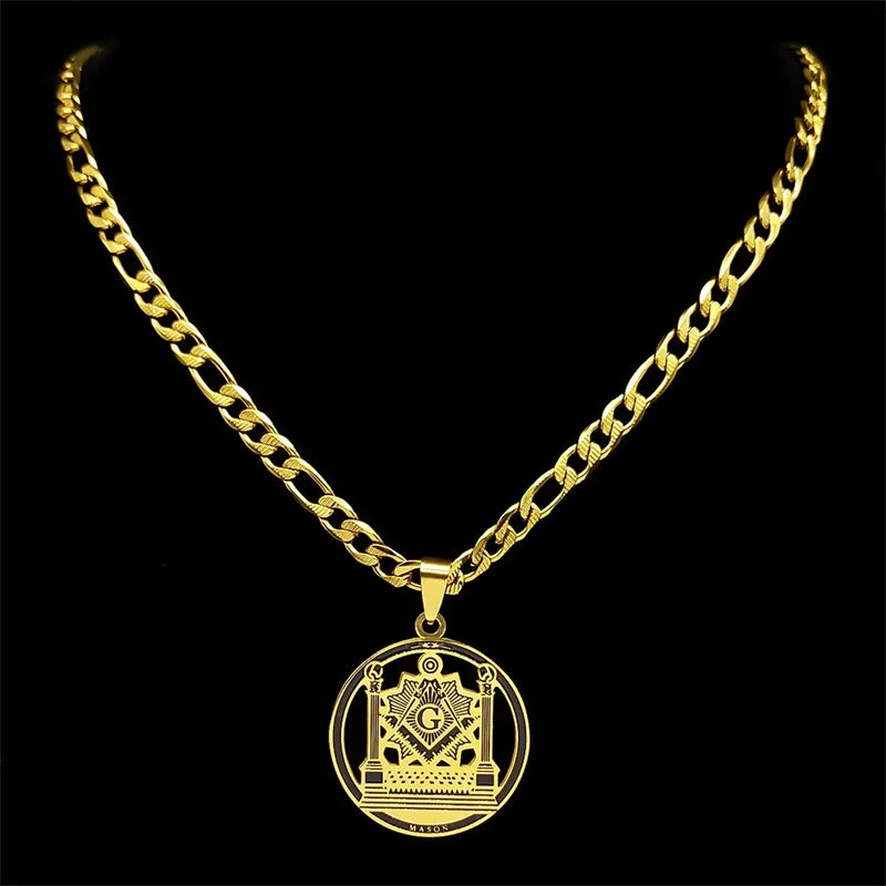 Masonic Silver Pendant Necklace — Stainless Steel