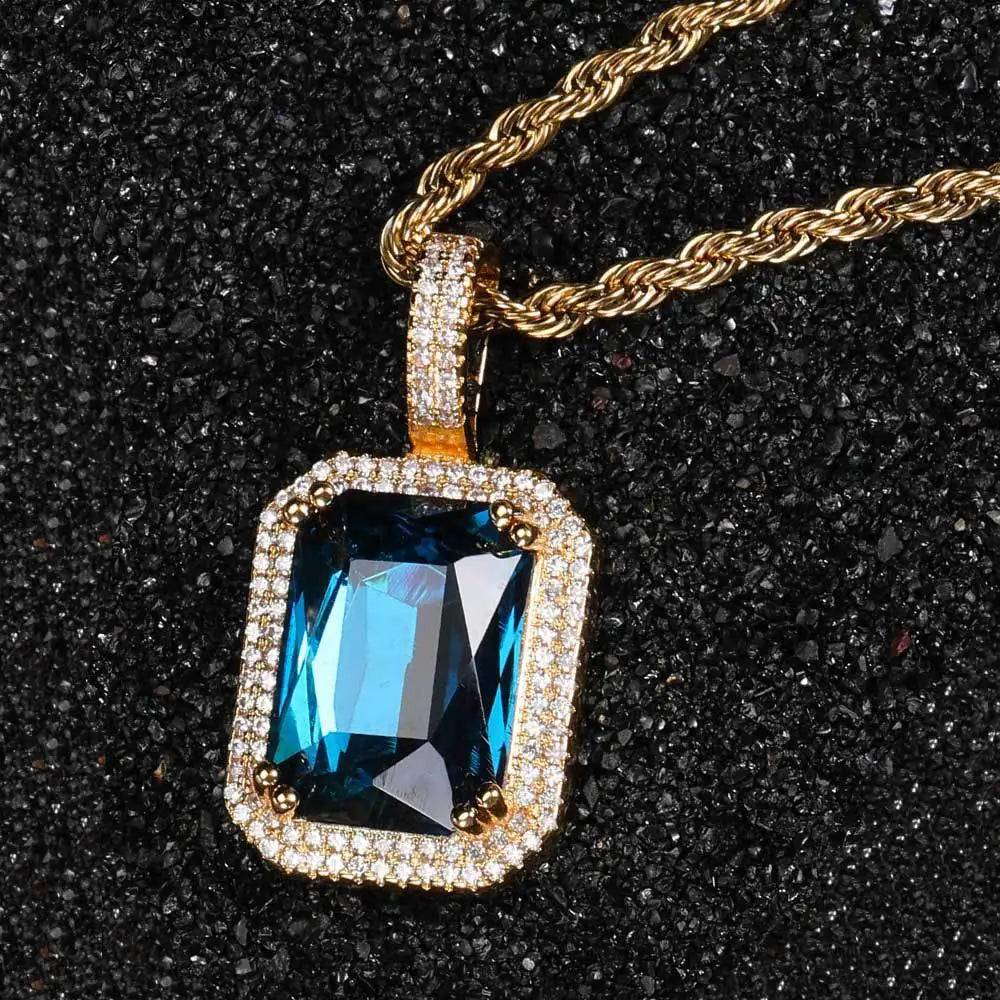 Iced Out Rope Pendant Necklace Stainless Steel