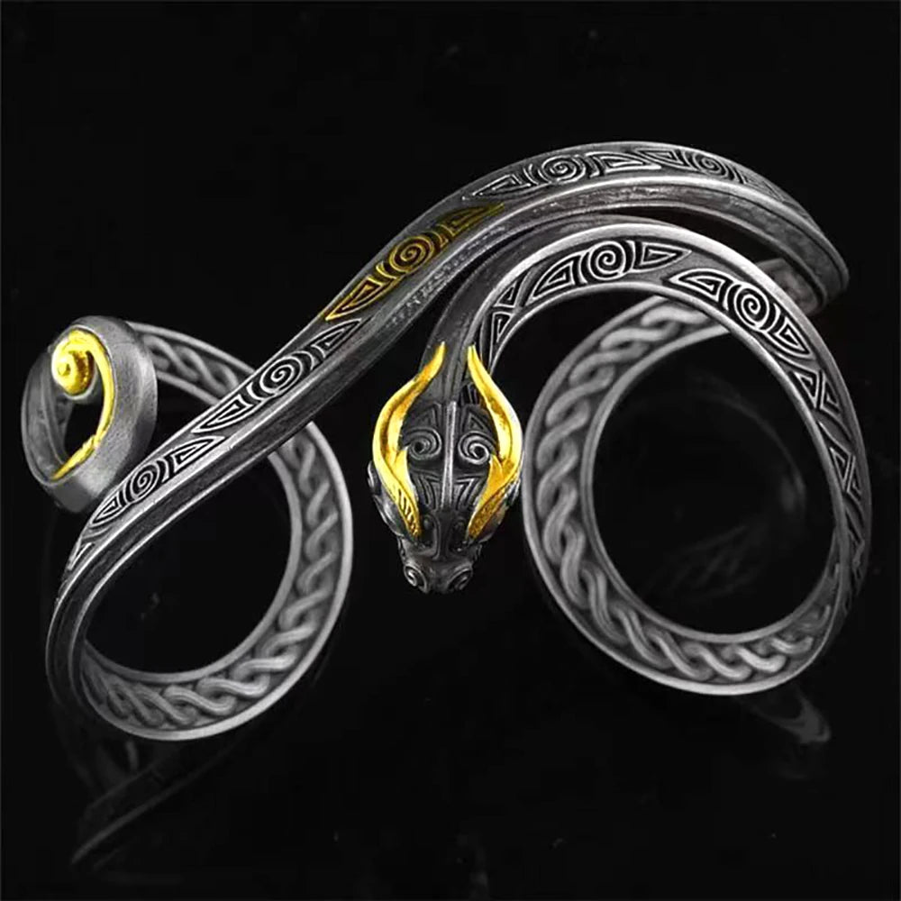 Viking Style Dragon Bracelet Retro Intricate Carving Adjustable Cuff Bangle Unique Norse Gothic Jewelry Gifts for Men