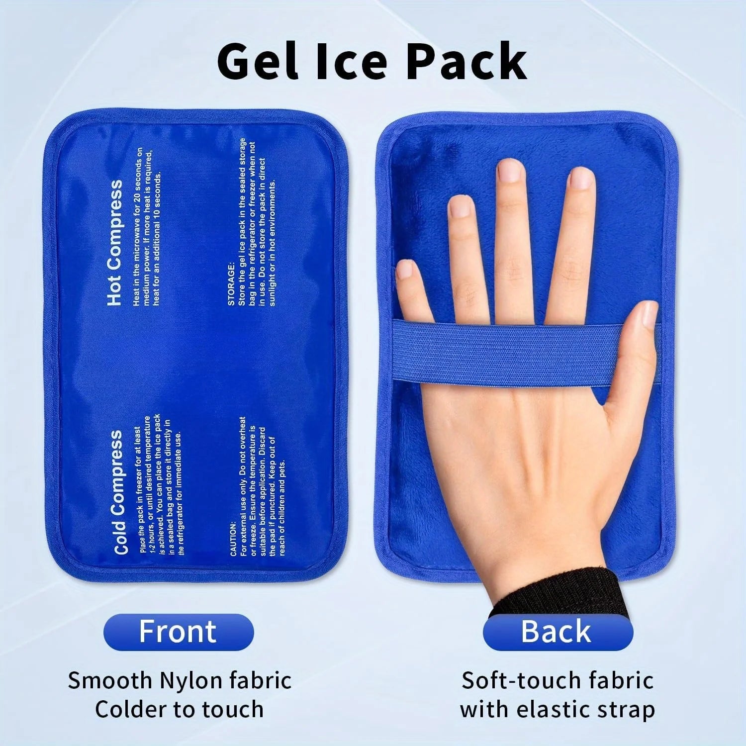 Gel Ice Pack for Injuries Reusable Soft Freezer Ice Bag with Strap Hot Cold Compress Packs for Swelling Bruises Surgery