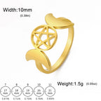 Triple Moon Pentagram Signet Ring — Stainless Steel