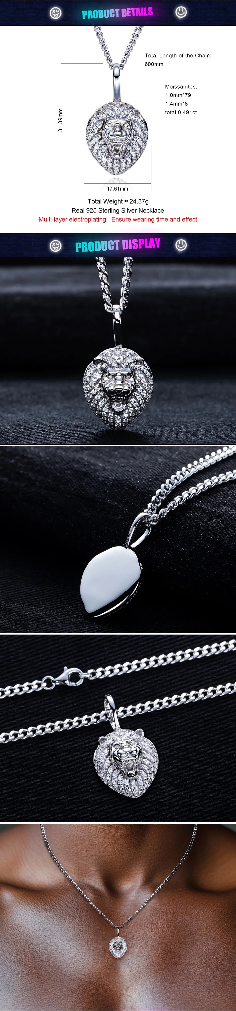 Iced Out Lion Pendant — 925 Silver