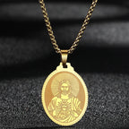 QIMING Dainty Saint George Pendant Necklace For Men Stainless Steel Warrior St. George's Dragon Medallion Mythology
