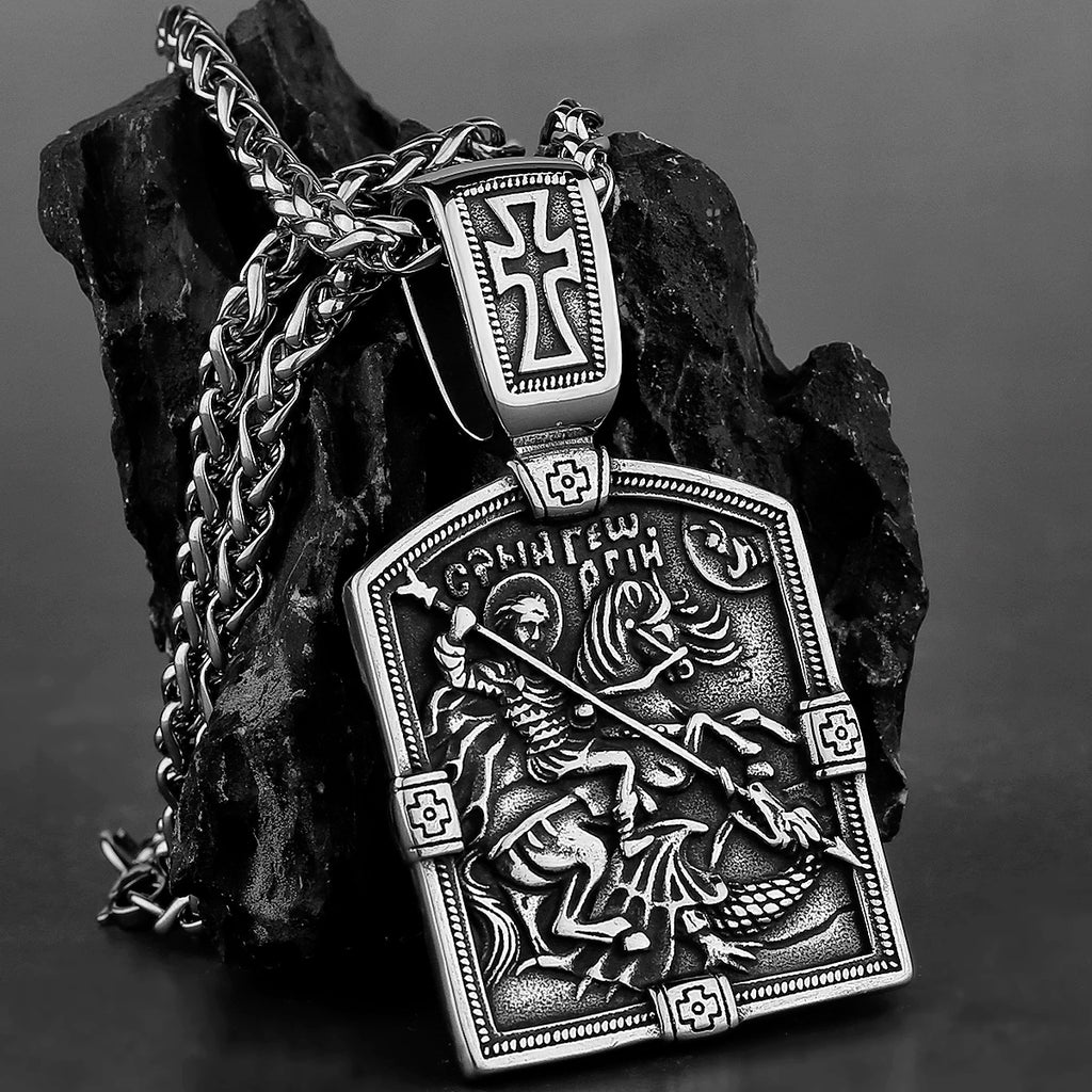Saint George Cross Pendant Necklace — Stainless Steel