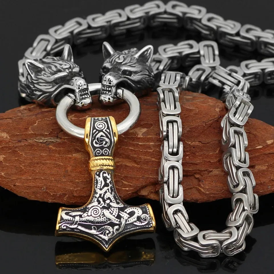 Viking Wolf Stainless Steel Pendant Necklace