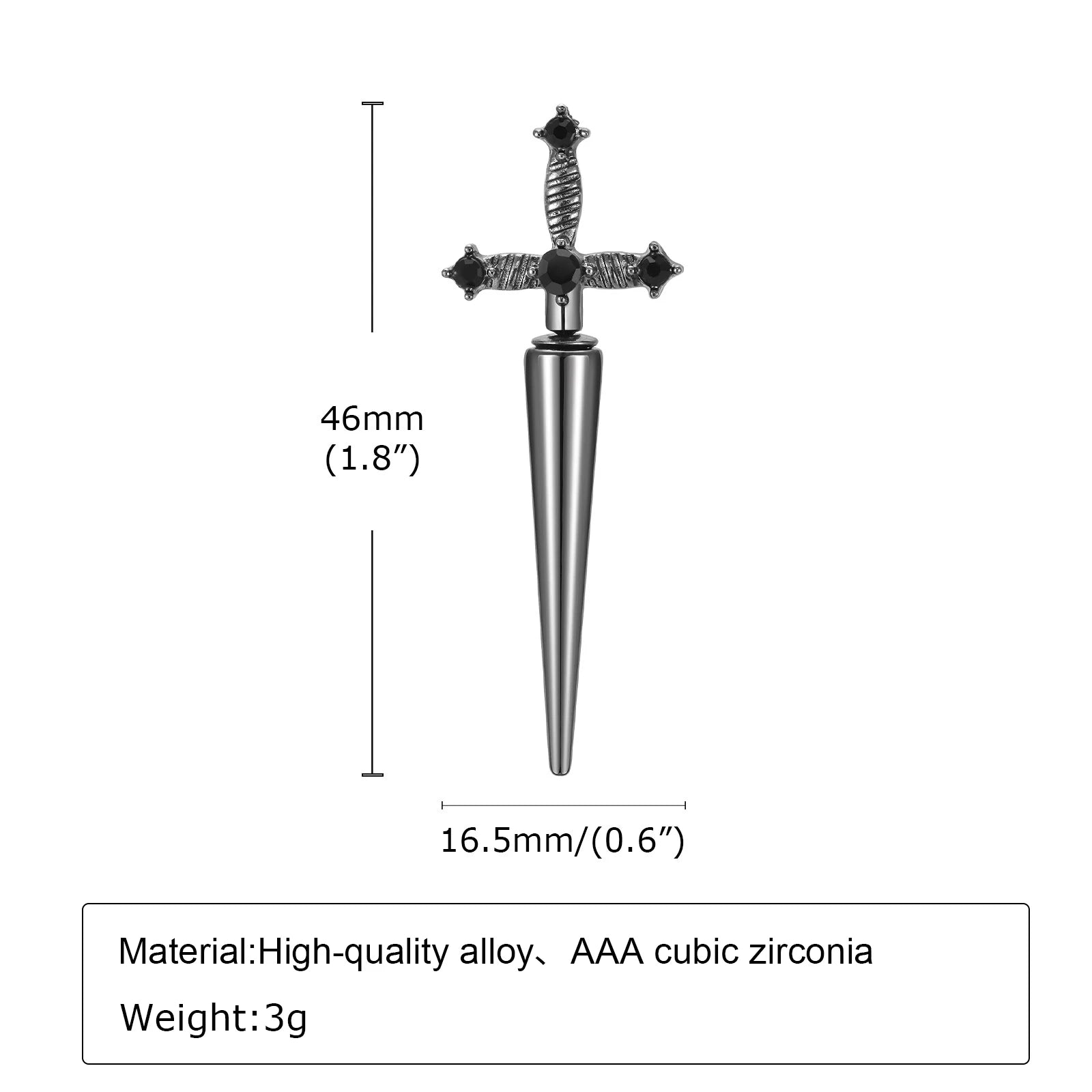 Black Cross Studs Sword Earrings