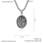 Religious St. Christopher Protect Us Necklace For Men Stainless Steel Geometric Oval Pendant Collares Jewelry