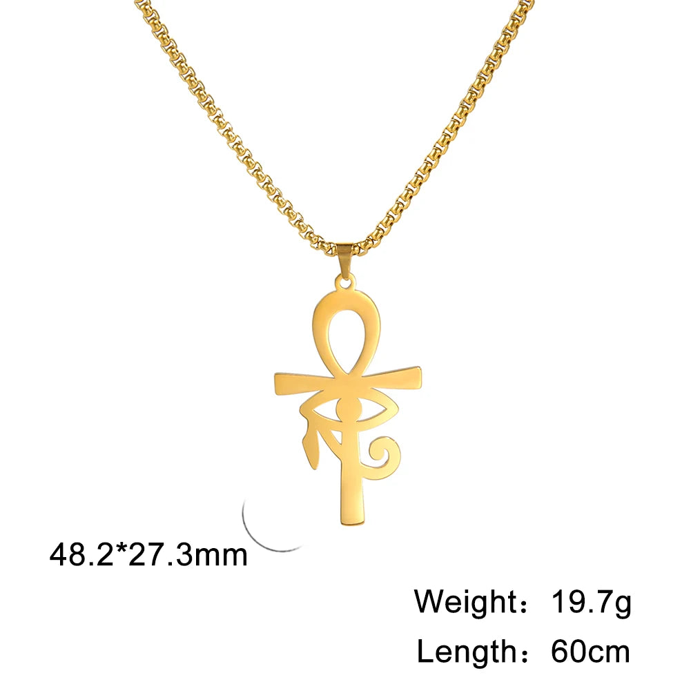 Eye of Horus Ankh Cross Pendant Necklace — Gold