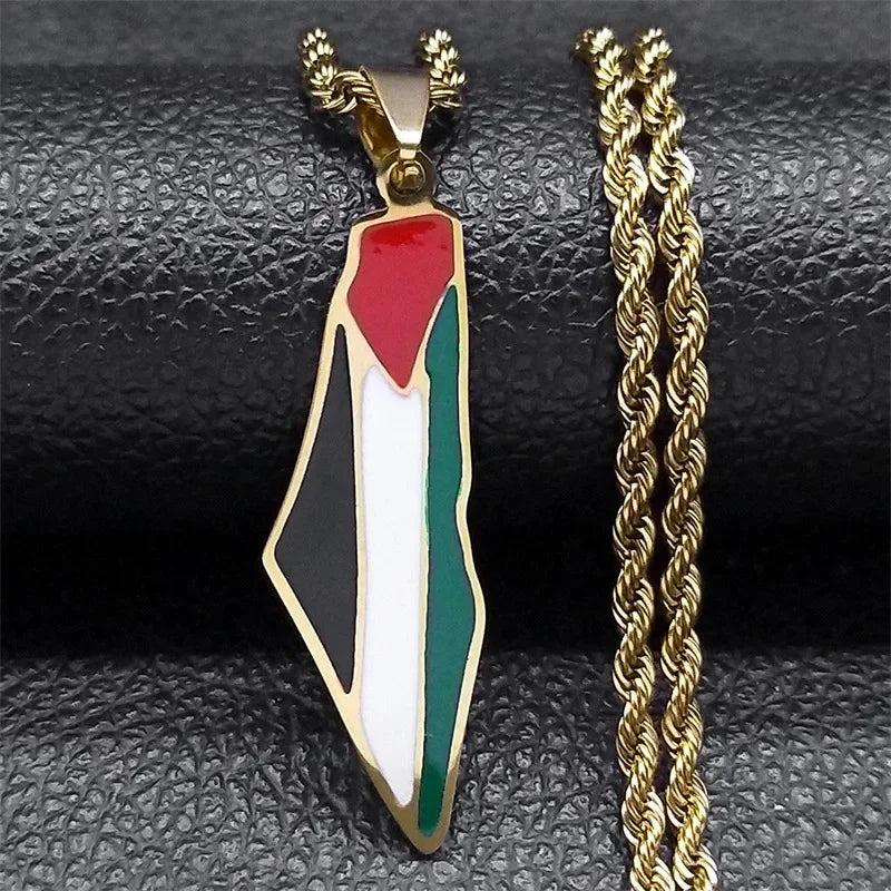 Palestine Flag Steel Pendant Necklace Chain