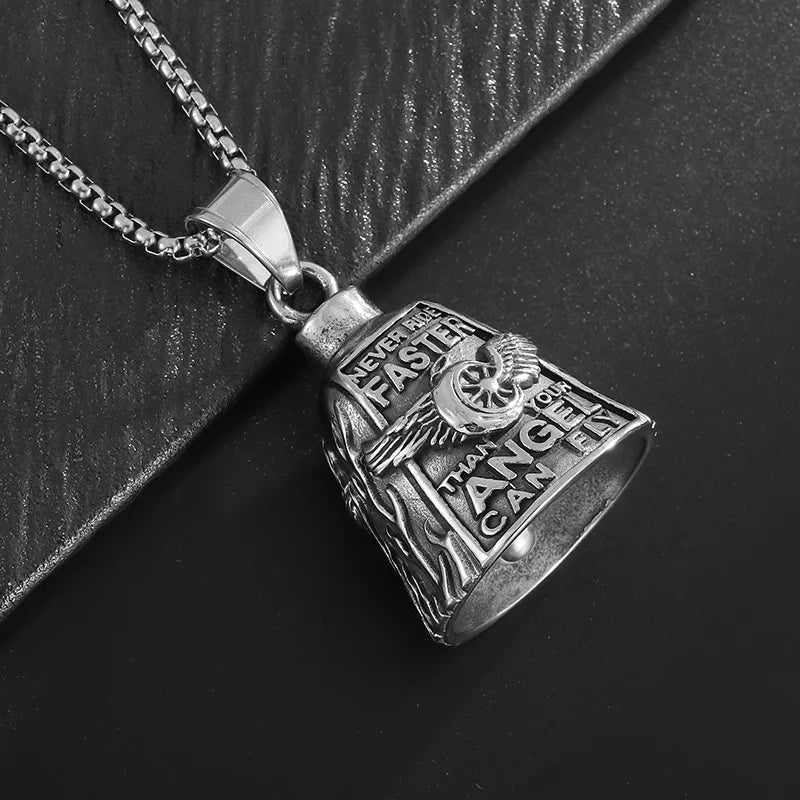 Angel Wings Moto Bell Steel Pendant Punk