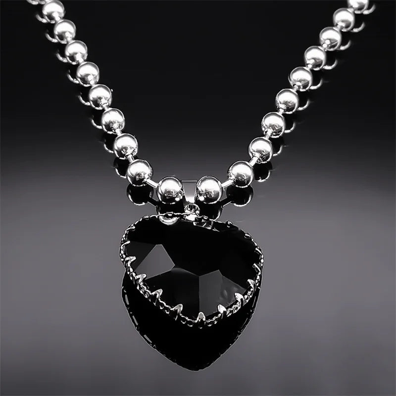 Gothic Black Heart Pendant — Stainless