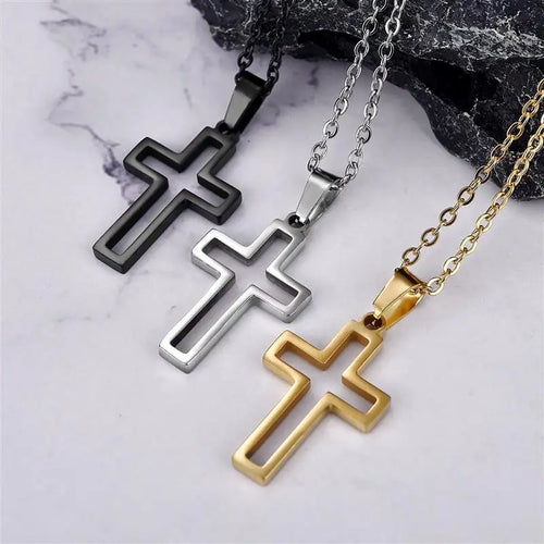 Cross Gold Black Stainless Steel Pendant Chain Necklace