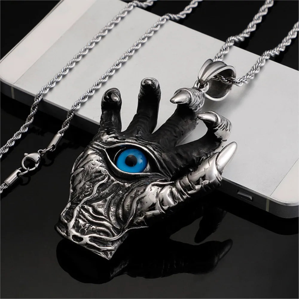 Silver Dragon Hand Pendant Necklace Vintage